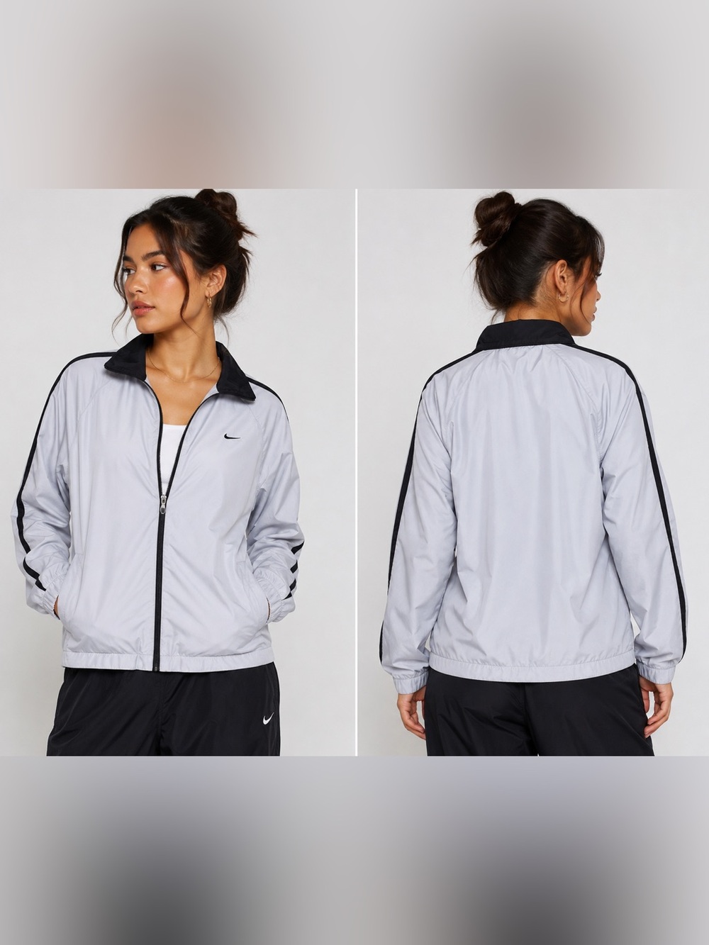 Nike Y2K Lightweight Track Jacket Bomber Gray Black Full Zip Women’s Medium